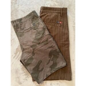 Tony Hawk Shorts Lot/2 Sz 34 Brown Green Pinstripe Camo Skater Streetwear Grunge